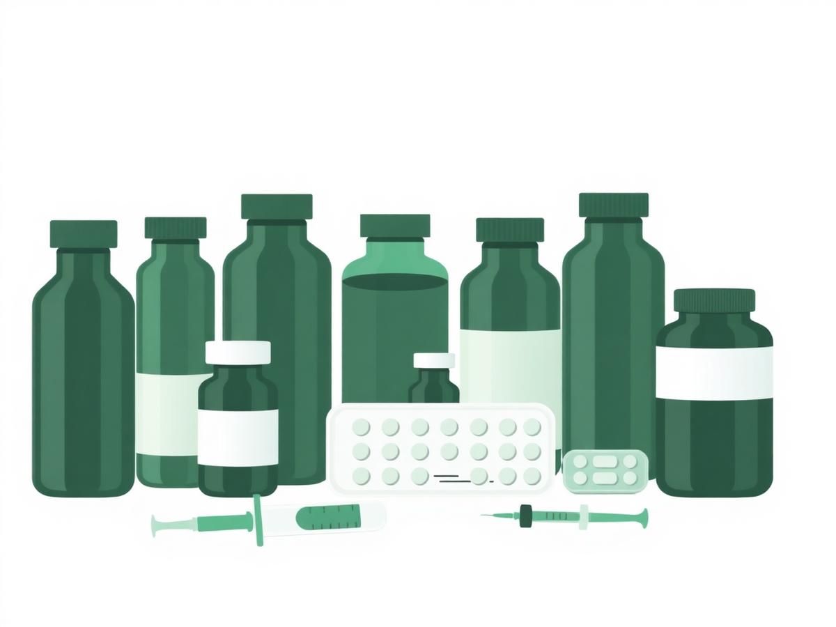Illustration of veterinary medicine bottles and syringes